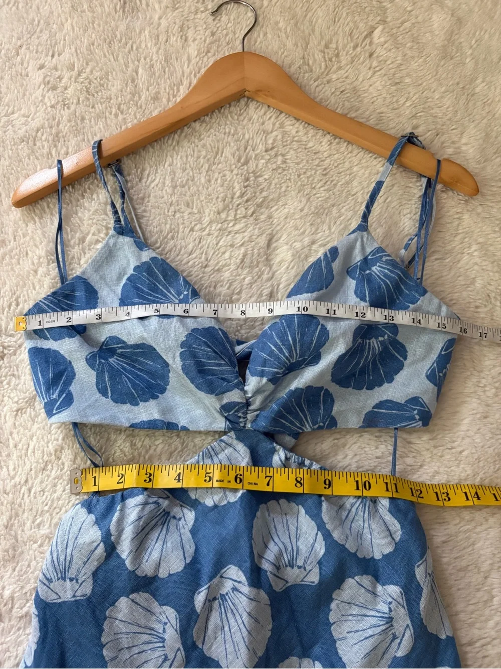Abercrombie & Fitch Blue and White Shell-Print Cutout Maxi Dress